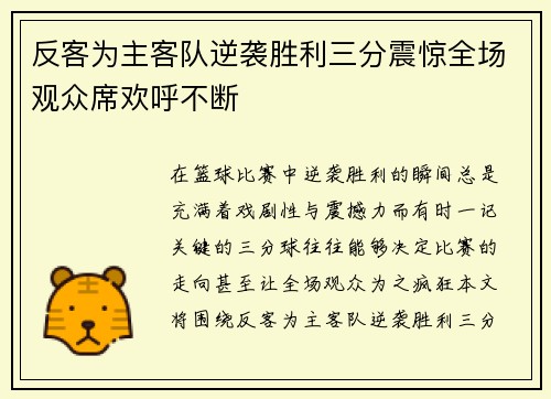 反客为主客队逆袭胜利三分震惊全场观众席欢呼不断