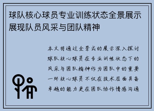 球队核心球员专业训练状态全景展示展现队员风采与团队精神